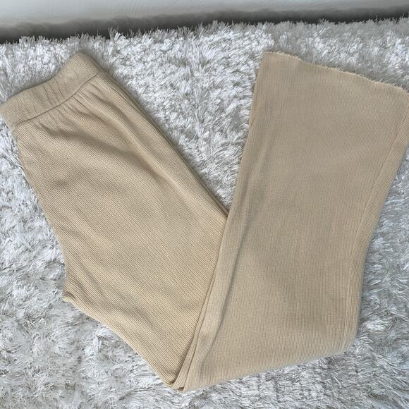 Wildfox Ribbed Wide Leg Cora Pants Size Small Wheat Color - Picture 2 of 8